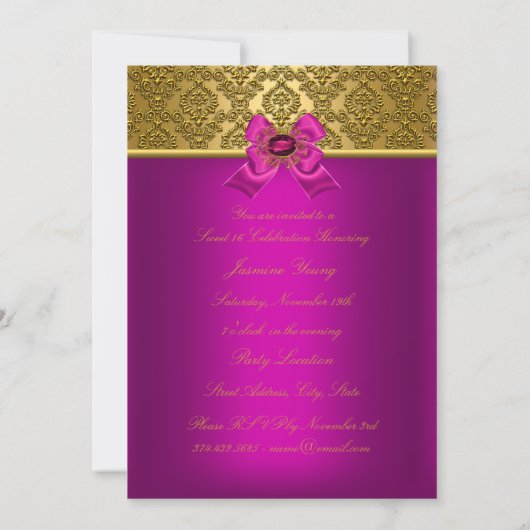 Gem & Bow| Pink Sweet 16 Invitation (Dos)