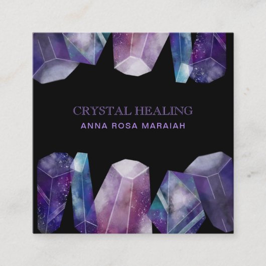 * Gem Cosmos Gemstone Waterverf Universe Crystals Vierkante Visitekaartje (Voorkant)