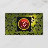 GEM DAMASK MONOGRAM yellow red ruby Visitekaartje (Achterkant)