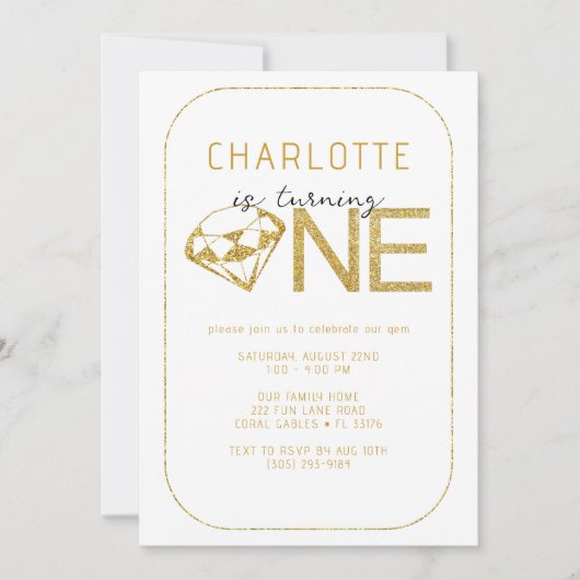 Gem Diamond Un 1er Anniversaire Fête Invitation (Devant)
