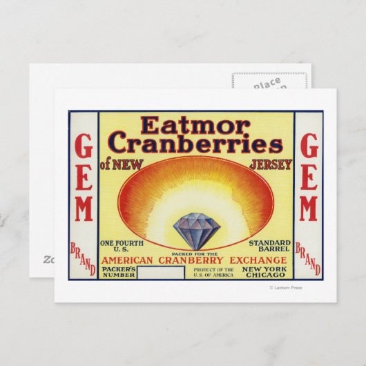 Gem Eatmor Cranberries Brand Label Briefkaart (Voorkant / Achterkant)