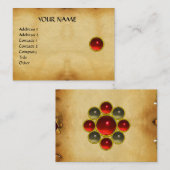 GEM MON ,RED RUBY, GREY AGATA, perkament Visitekaartje (Voorkant / Achterkant)