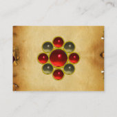 GEM MON ,RED RUBY, GREY AGATA, perkament Visitekaartje (Achterkant)