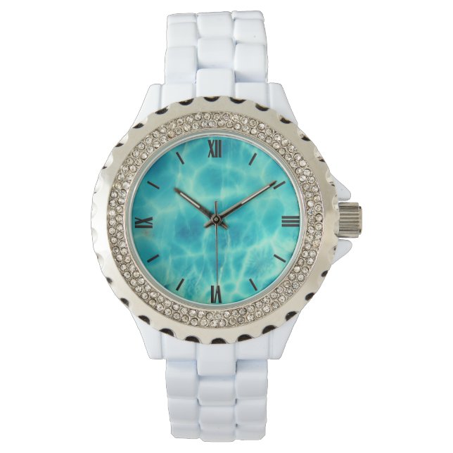 Gem Stone Patroon, Blauwe Atlantis Steen Vrouwen Horloge (Voorkant)