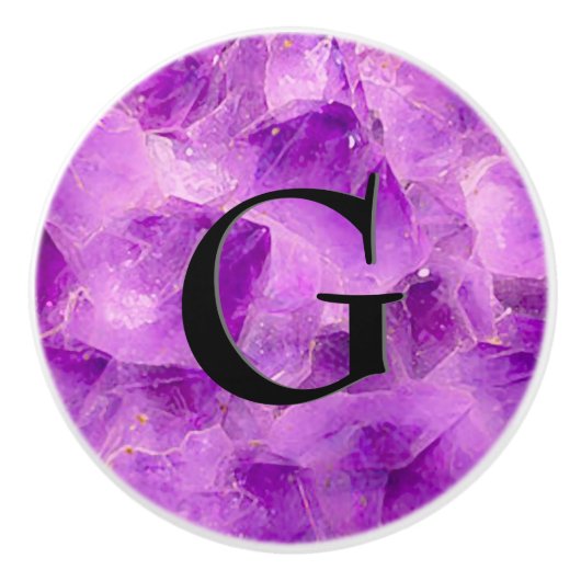 Gem Stone Pattern, Amethyst & Black Onyx Keramische Knop (Voorkant)
