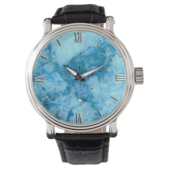 Gem Stone Pattern, Blue Granite Horloge (Voorkant)