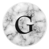 Gem Stone Pattern, grijs / grijs marmer & zwart On Keramische Knop (Voorkant)