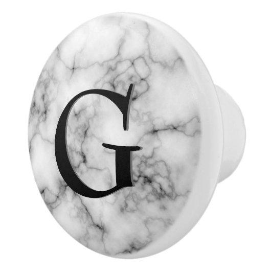 Gem Stone Pattern, grijs / grijs marmer & zwart On Keramische Knop (Rechts)