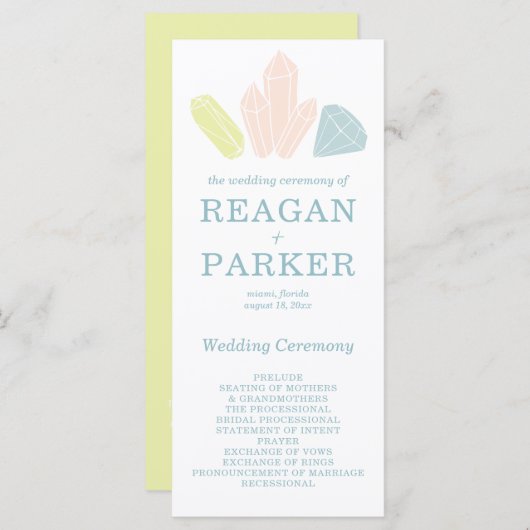 Gem Stones Moderne Pastel Groene Bruiloft Programma (Voorkant / Achterkant)