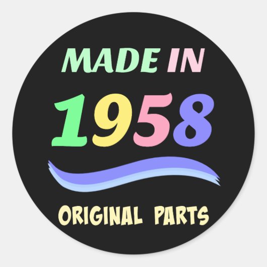 Gemaakt in 1958, kleurrijk tekstontwerp ronde sticker (Voorkant)