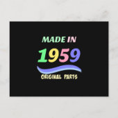 Gemaakt in 1959, kleurrijk tekstontwerp briefkaart (Voorkant)
