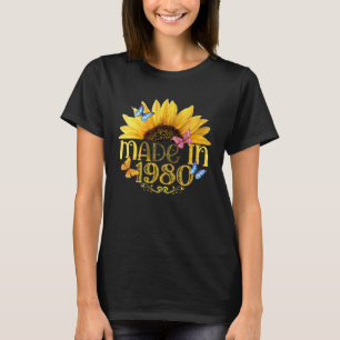 Gemaakt in 1980, 43 jaar zonnebloem 43 jaar oud t-shirt