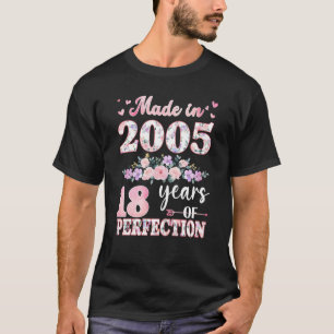 Gemaakt in 2005 Bloem 18 Jaar Oud 18e Verjaardag V T-shirt