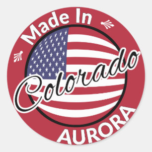 Gemaakt in Aurora Colorado Stars Stripes USA Vlag Ronde Sticker
