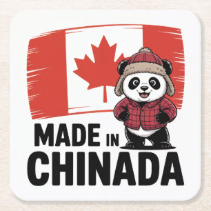 Gemaakt in Chinada Panda – Chinees-Canadees Vierkante Kartonnen Onderzetter
