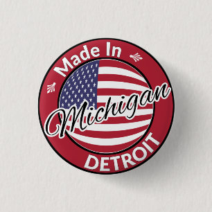 Gemaakt in Detroit Michigan USA Vlag Ronde Button 3,2 Cm