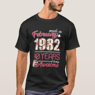 Gemaakt in februari 1982 Bloem 40 Jaar Oud 40ste V T-shirt