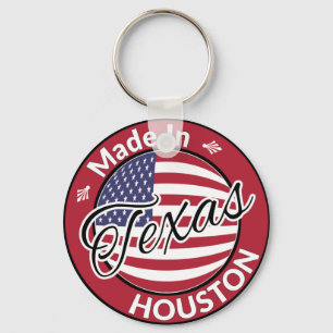 Gemaakt in Houston Texas Stars en Stripes Flag Sleutelhanger