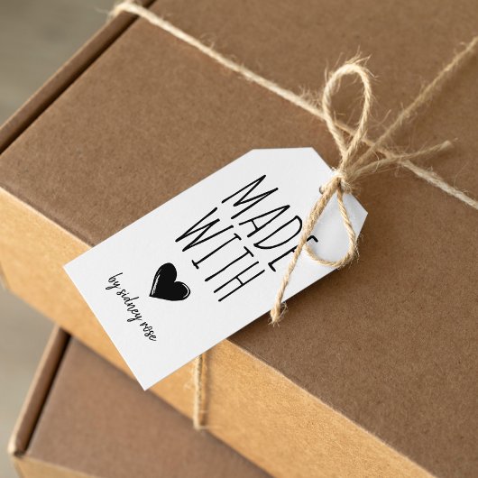 Gemaakt met Label voor het ophangen van het hart v Cadeaulabel