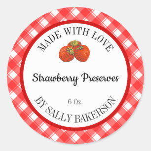 Gemaakt Met Liefde Aardbei Bewerkbaar Rood Wit Ger Ronde Sticker