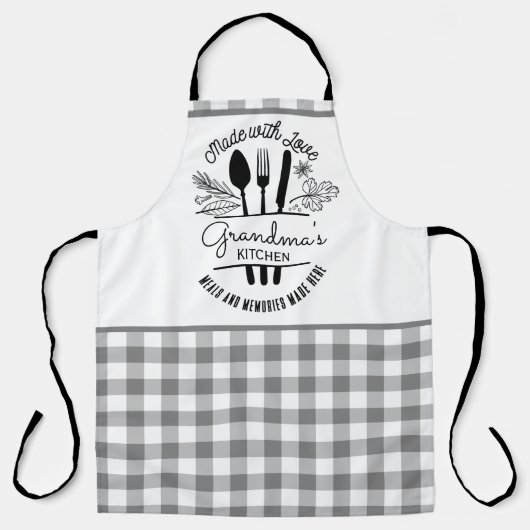 Gemaakt met liefde Custom Name Grey Buffalo Plaid Schort (Voorkant)