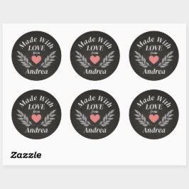 Gemaakt met Liefde Custom Name Ronde Sticker