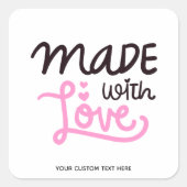 Gemaakt met liefde Gepersonaliseerd Roze Vierkant Vierkante Sticker (Voorkant)