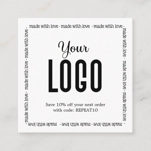 Gemaakt met Liefde Gepersonaliseerde Orde Dank u Vierkante Visitekaartje (Voorkant)