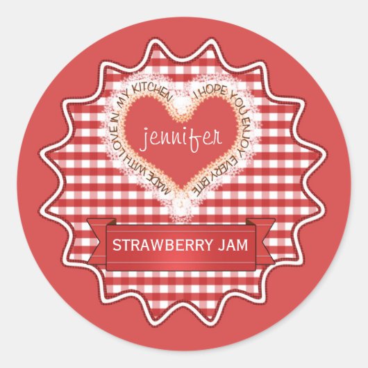 Gemaakt met liefde Gingham Red Ronde Sticker (Voorkant)