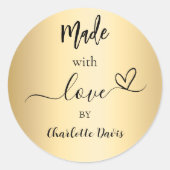 Gemaakt met liefde gouden naam ronde sticker (Voorkant)