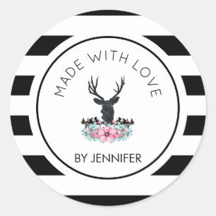 Gemaakt met Liefde Herten Hoofd w / Bloemen & Berg Ronde Sticker