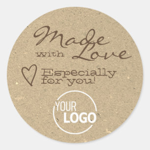 Gemaakt met Liefde Lichte Kraft Paper-Logo Sjabloo Ronde Sticker