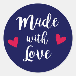 Gemaakt met liefde rode en witte harten ambachteli ronde sticker