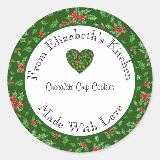 Gemaakt met liefde Rood en groen hulst huisgemaakt Ronde Sticker (Voorkant)