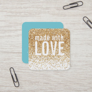 GEMAAKT MET LIEFDE schattig confetti goud glitter Vierkante Visitekaartje