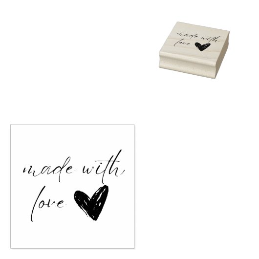 Gemaakt met liefde script hart eenvoudig rubberstempel (Gestempeld)