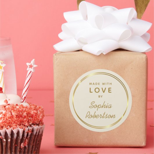 Gemaakt met Liefde, speciaal aangepast goud en crè Ronde Sticker (Feest)