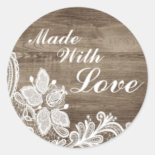 Gemaakt met liefde vintage barok kant op rustiek ronde sticker