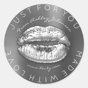 Gemaakt met liefde zilveren lippenstift grijze mak ronde sticker