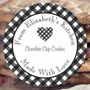 Gemaakt met Liefde Zwarte Buffalo Plaid Voedsel Ca Ronde Sticker