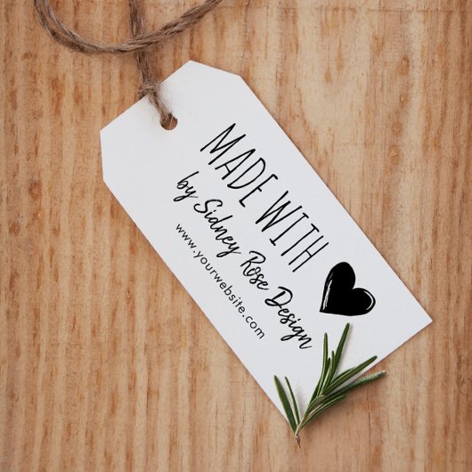 Gemaakt met liefdesgedempt hart & naam 	rubberstempel