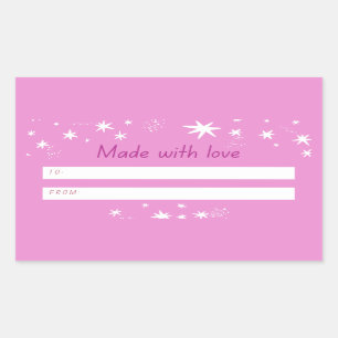 Gemaakt met liefdesroze & sterren rechthoekige sticker