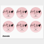 Gemaakt met liefdesscript roze glitter sparkles ronde sticker (Vel)