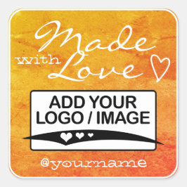 Gemaakt met Logo Sjabloon Waterverf Oranje Vierkante Sticker