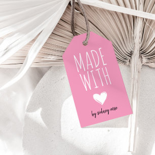 Gemaakt met Love Heart Pink Hang Label Cadeaulabel