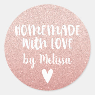 Gemaakt met Love Pink Glitter Ronde Sticker