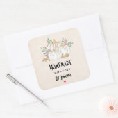 Gemaakt met Love White en Gold Pumpkins Waterverf Vierkante Sticker (Envelop)