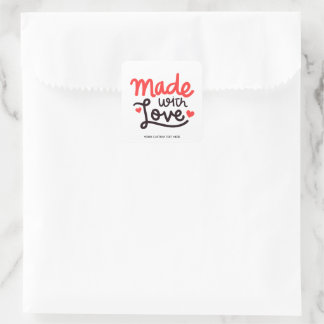 Gemaakt van de liefde Gepersonaliseerd Rood Square Vierkante Sticker