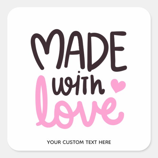 Gemaakt van de liefde Gepersonaliseerd Roze Vierka Vierkante Sticker (Voorkant)