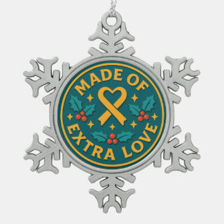 Gemaakt van Extra Liefde Embleem | Inclusieve Kers Tin Sneeuwvlok Ornament